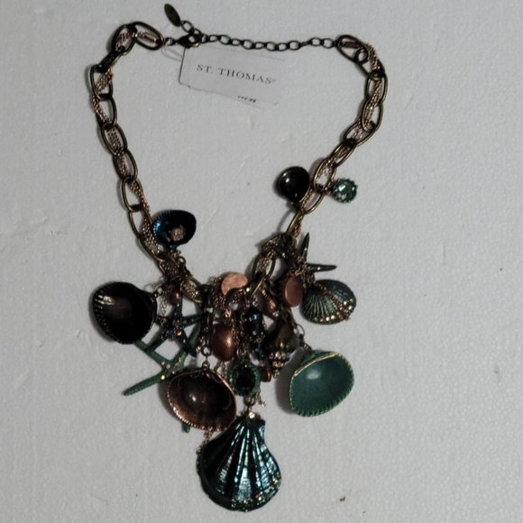 NWT St. Thomas Copper and Teal Mixed Media Seashell Necklace - Picture 2 of 4